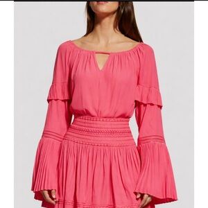 Ramy Brook Harvey Flared Pleated Sleeve Keyhole Blouse Small